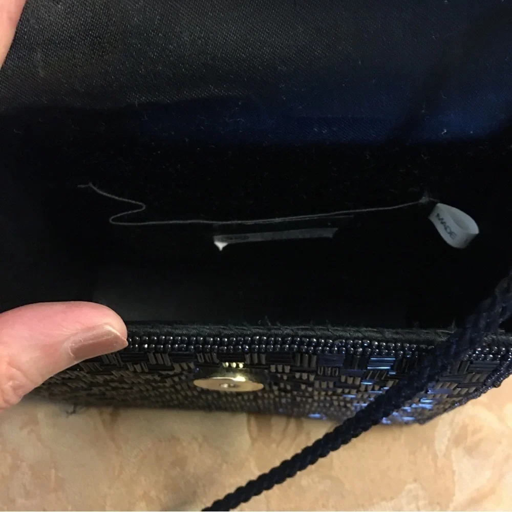 Black beaded Mini Bag cross body or shoulder Vintage OS